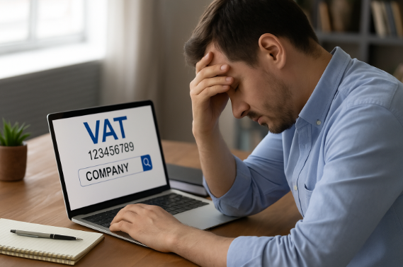 What are the common mistakes when checking VAT numbers by company name