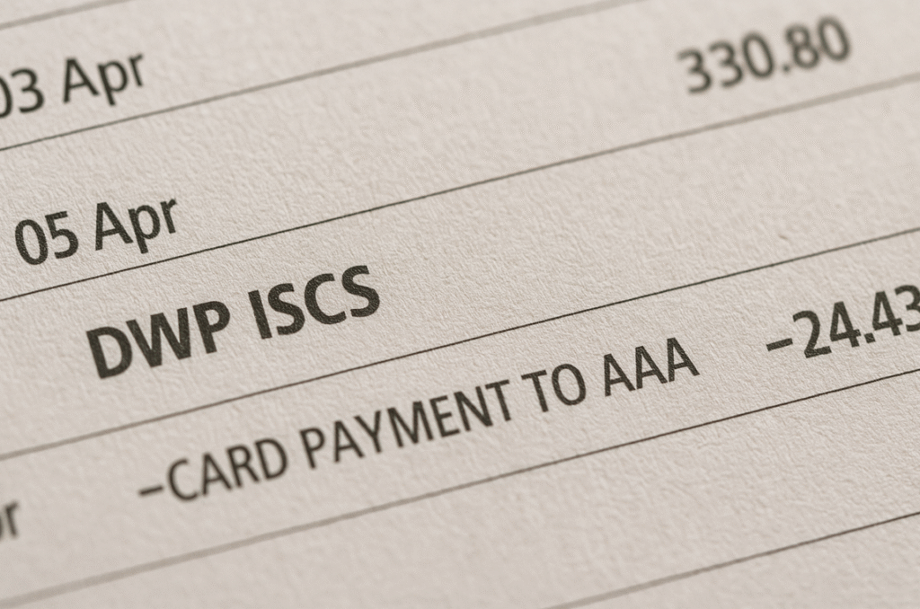 What does DWP ISCS mean on bank statement